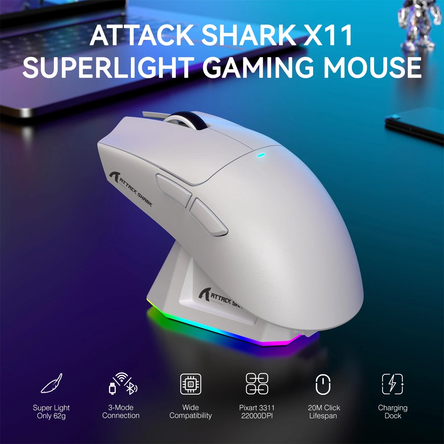 Attack Shark X11 Wireless Gaming Mouse With PAW3311 Sensor