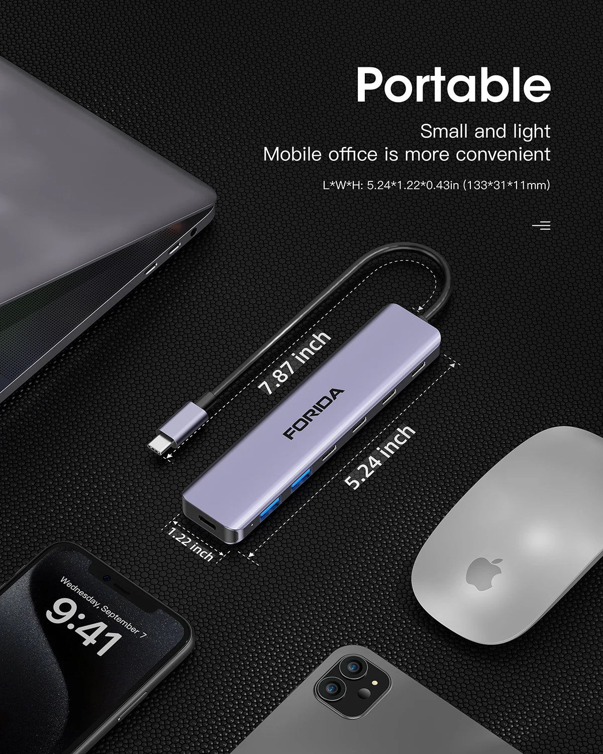 7 Port USB C Hub 10Gbps USB C 3.2 Multiport Adapter PD
