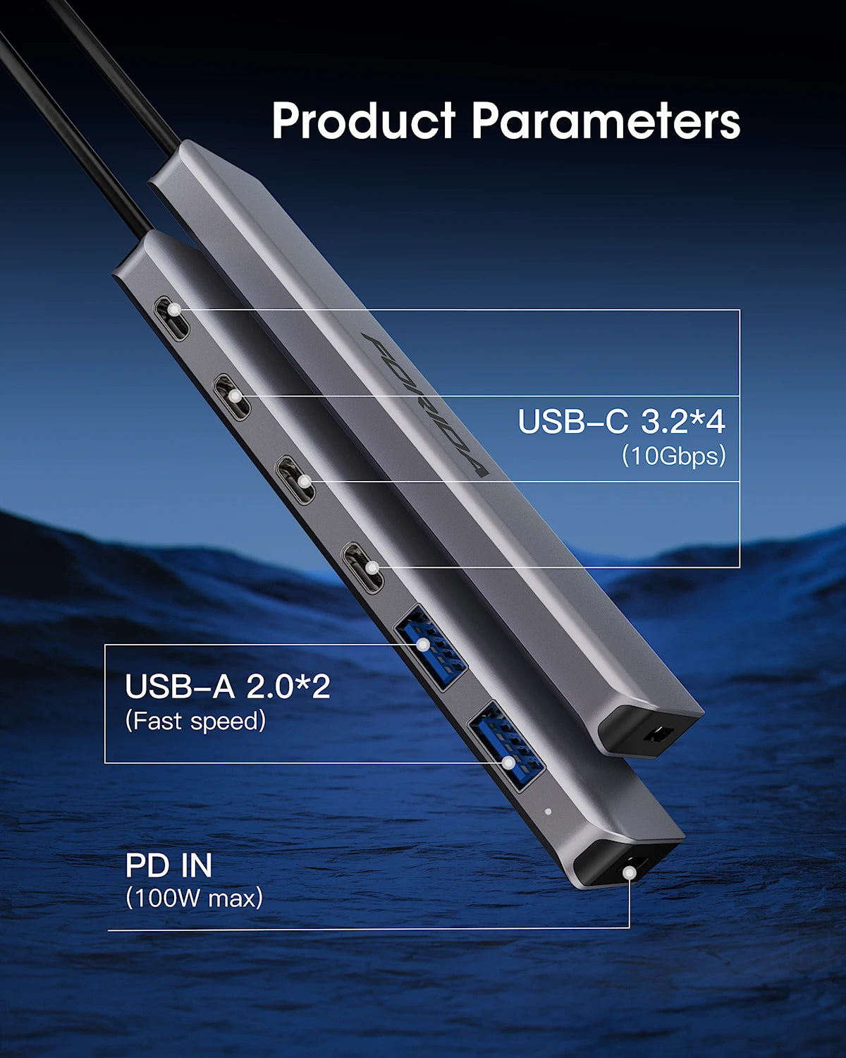 7 Port USB C Hub 10Gbps USB C 3.2 Multiport Adapter PD