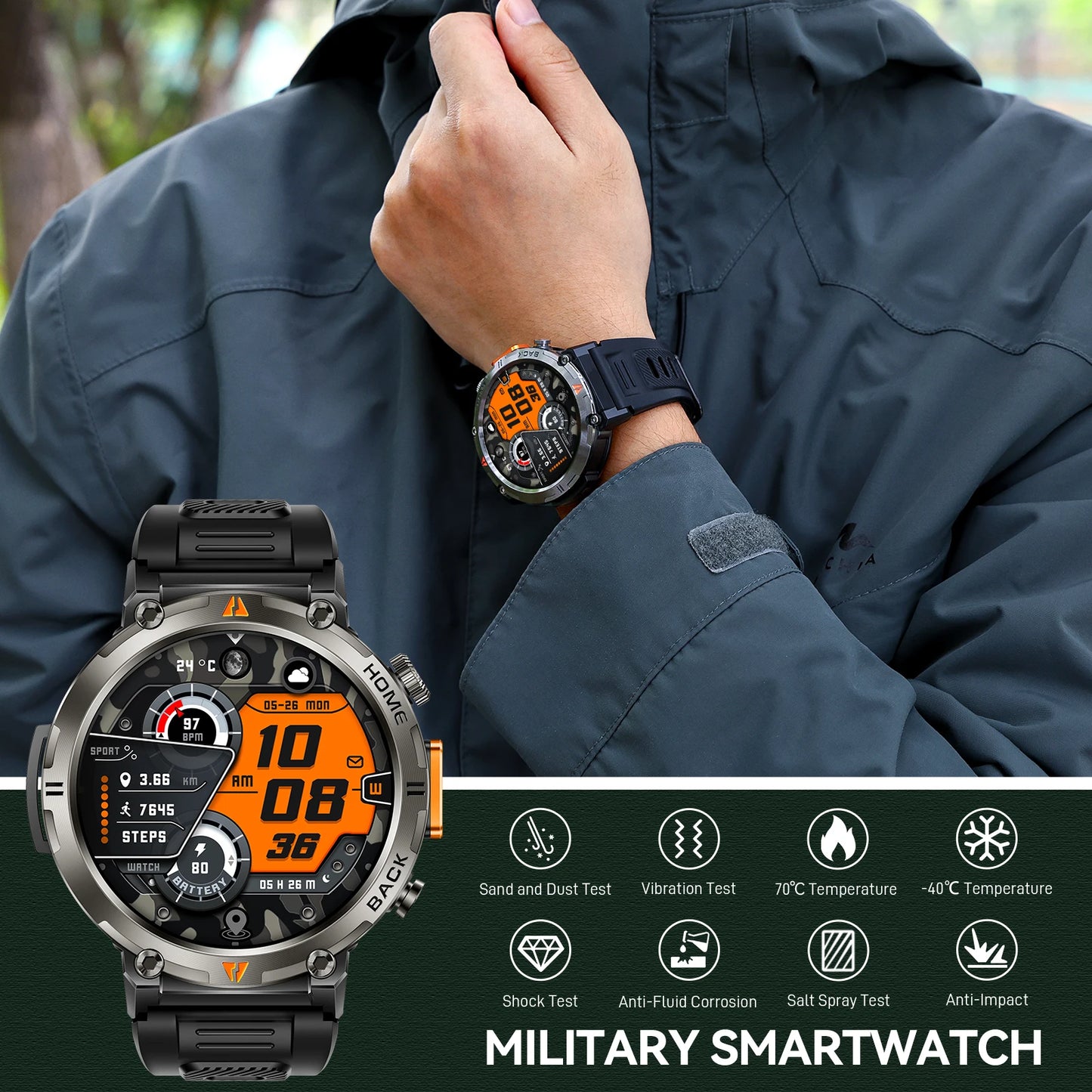 EIGIIS KE3 Smartwatch Men Health Monitor Bluetooth