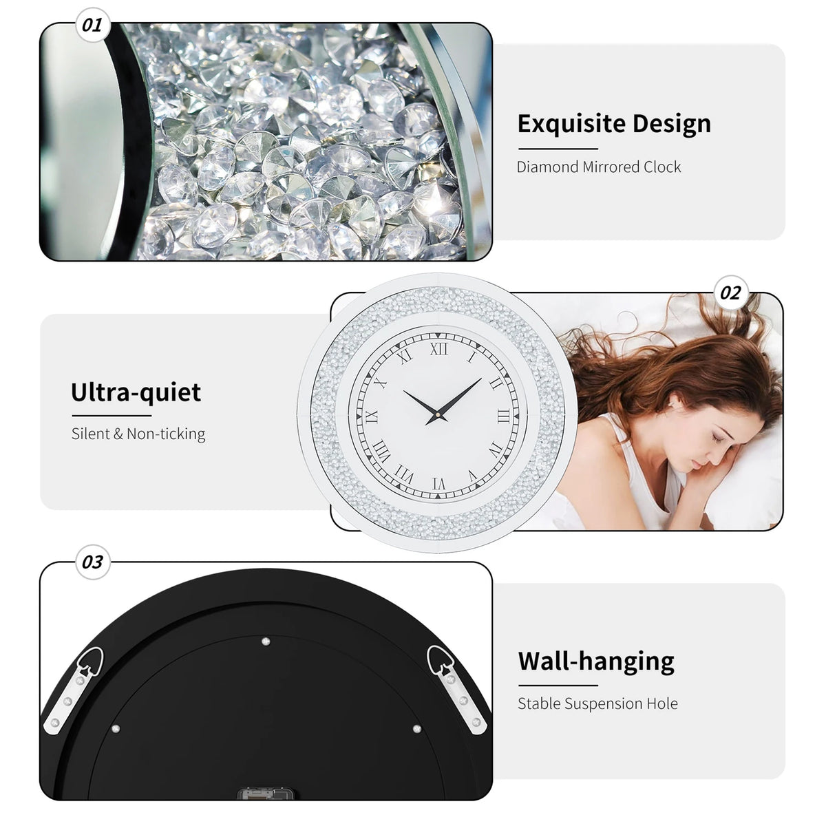 Crystal Sparkle Mirror Wall Clock