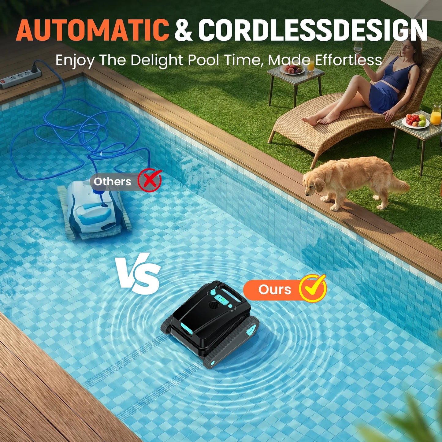 Vastorm 2026 Upgraded H2 Robot Swimming Pool Cleaner 120Mins Runtime Self-Parking Powerful Cordless Floor Wall Auto Cleaning for Pools