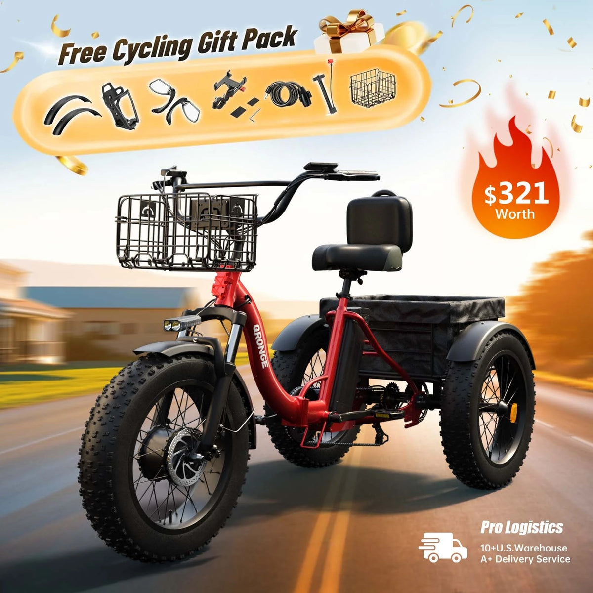 QRONGE Electric Fat Tire Tricycle for Adults