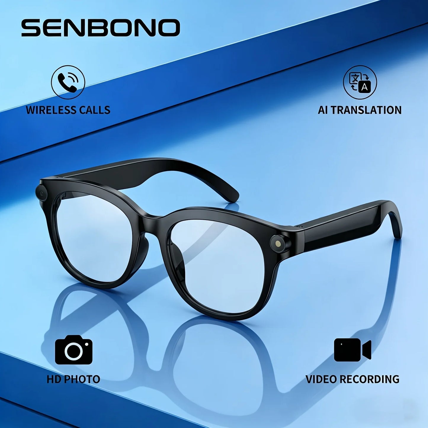 SENBONO AI Smart Glasses With 200W Pixel Camera Translator