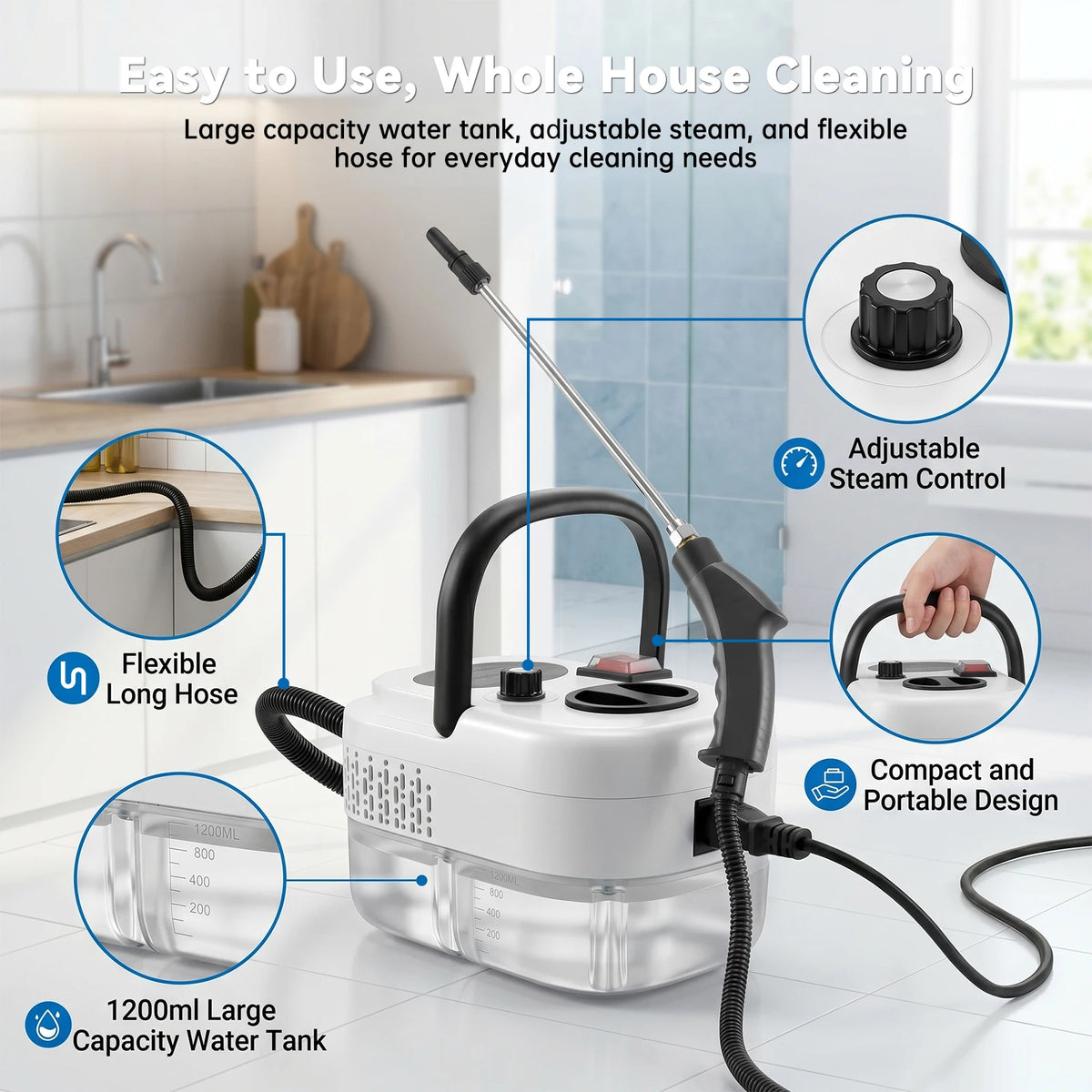 2500W Handheld Steam Cleaner With Accessories