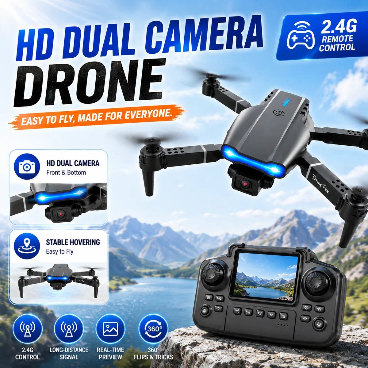 ZNLYRION Foldable 4K Dual Camera RC Drone With App Control