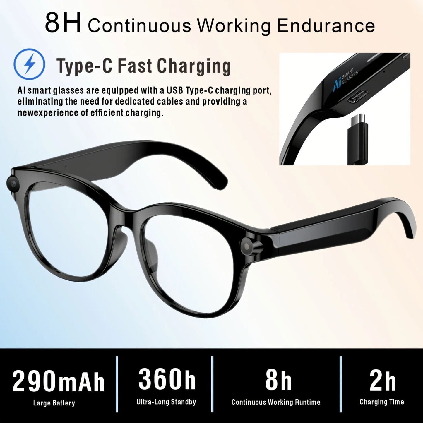 SENBONO AI Smart Glasses With 200W Pixel Camera Translator