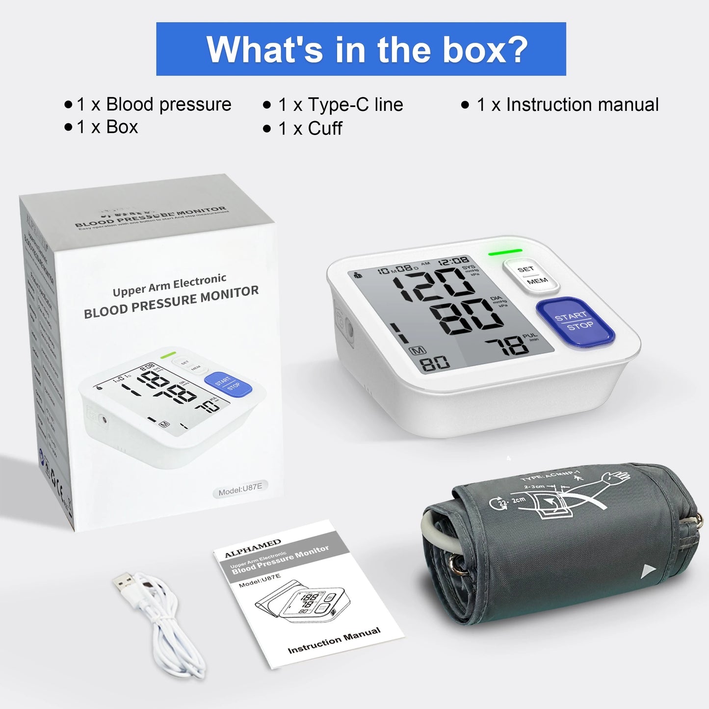 Automatic Sphygmomanometer with a Large Cuff for Upper Arms, Featuring a Wide Range of 8.66-16.54 inch, Memory for 2*90 Readings