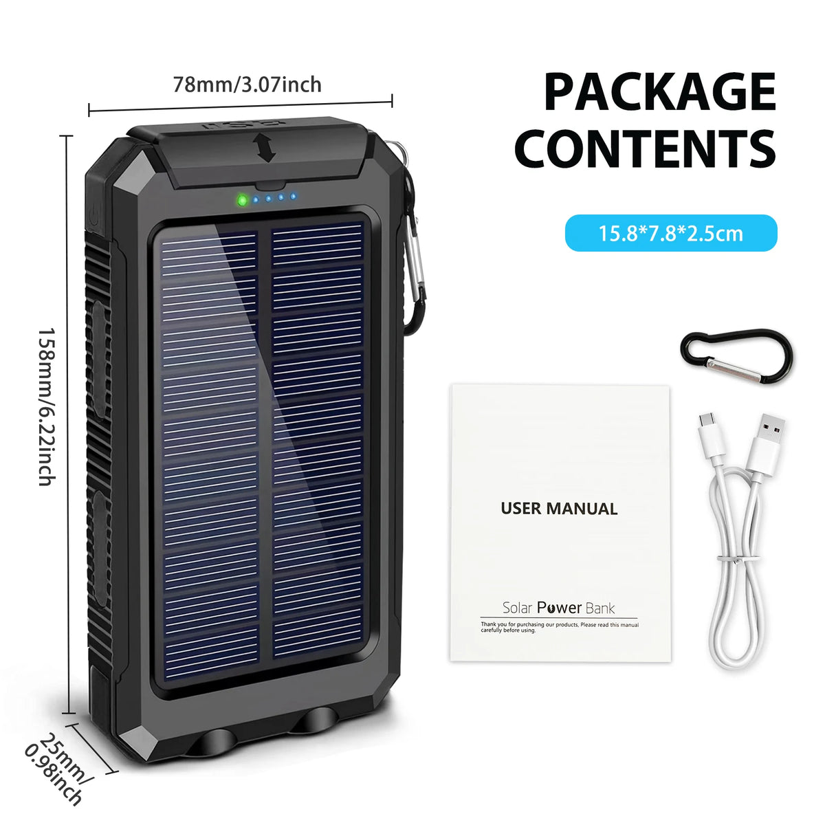 Solar Power Bank With Dual USB Ports And Flashlight