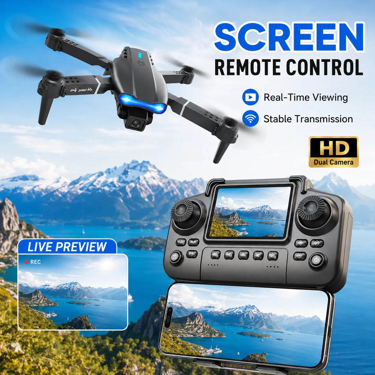 ZNLYRION Foldable 4K Dual Camera RC Drone With App Control
