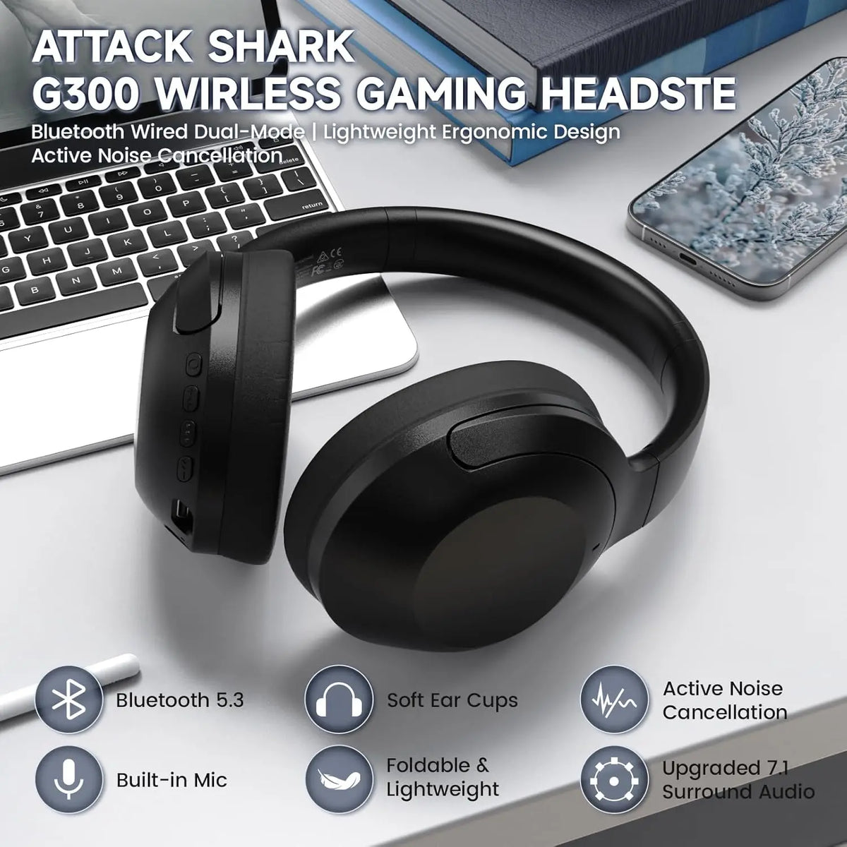 Attack Shark G300 Wireless Bluetooth Over Ear Headphones