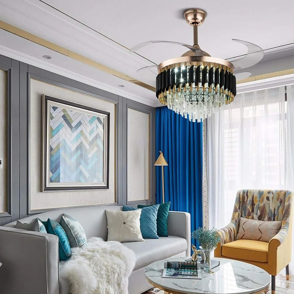 Crystal Fandelier Chandelier With Retractable Ceiling Fan
