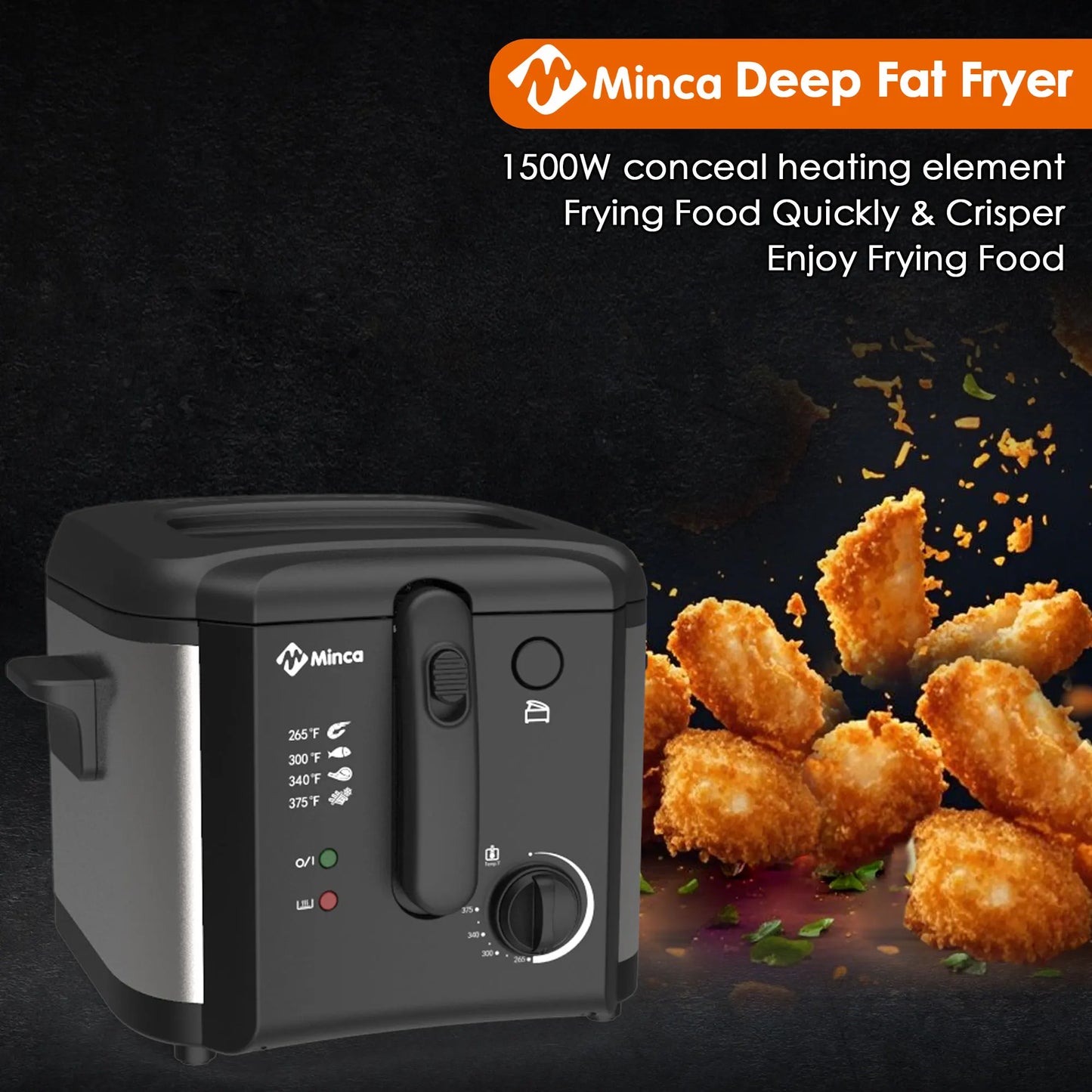 M Minca 1500W Fryer With Detachable Lid Odor Filter