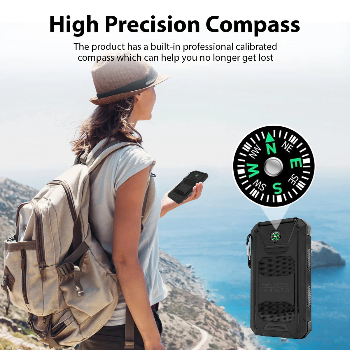 Solar Power Bank With Dual USB Ports And Flashlight