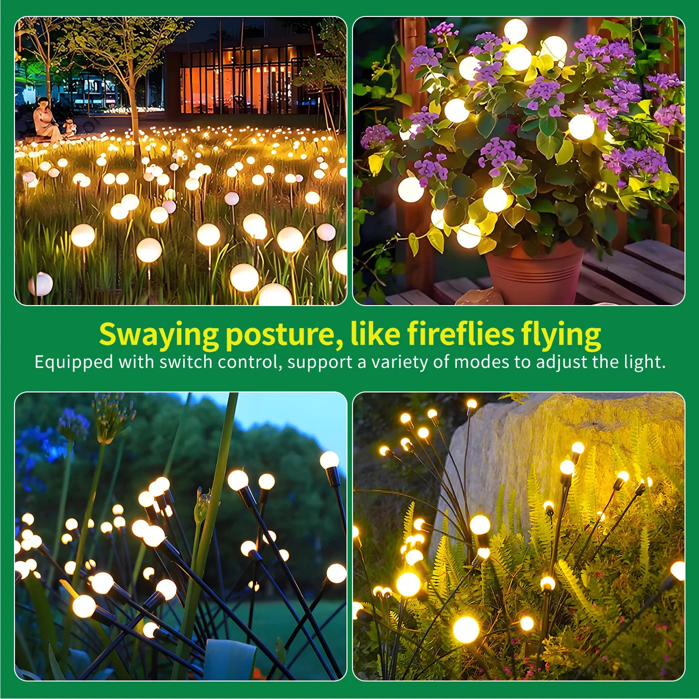 8-Head Solar Firefly Lights Outdoor Garden Pathway Decor