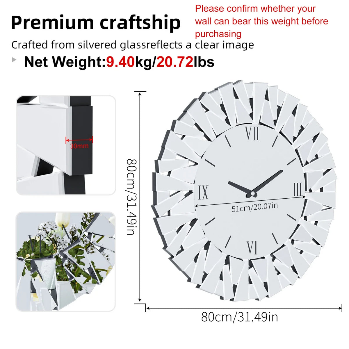 Modern Silent Wall Clock With Beveled Glass Edge
