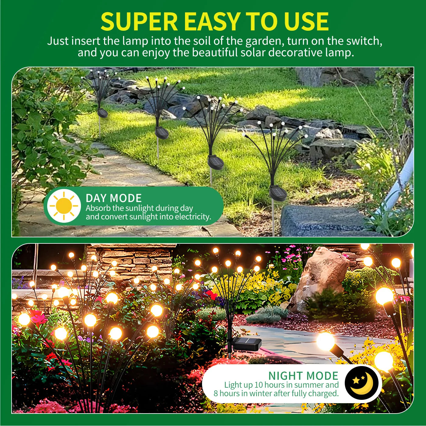 8-Head Solar Firefly Lights Outdoor Garden Pathway Decor