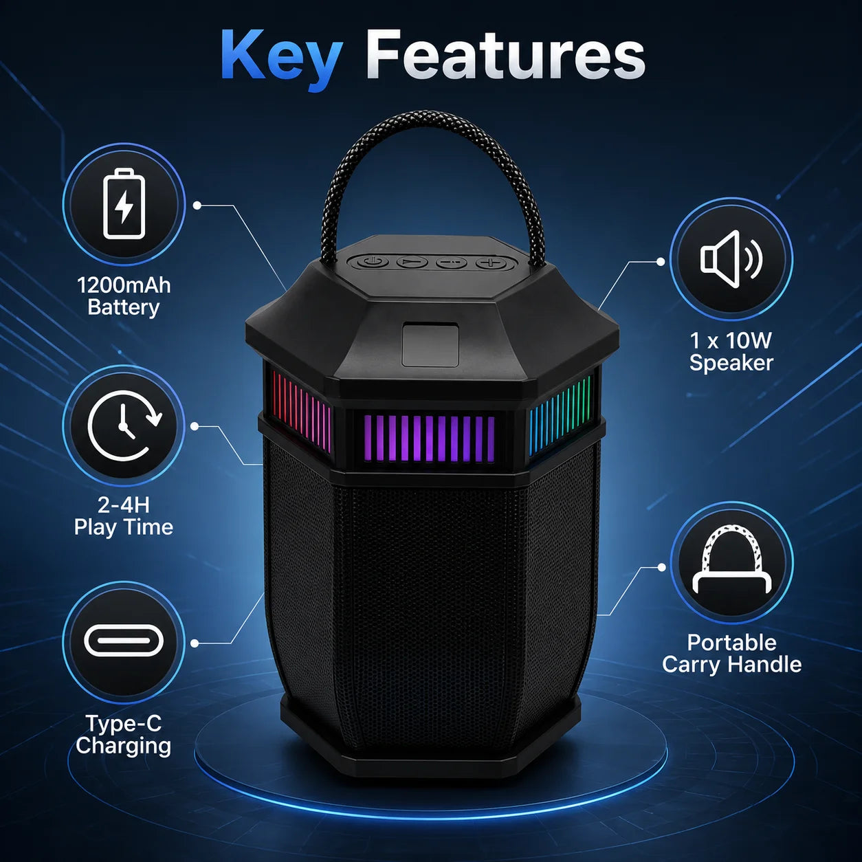 Portable Bluetooth Lantern Speaker 10W RGB Lighting Modes