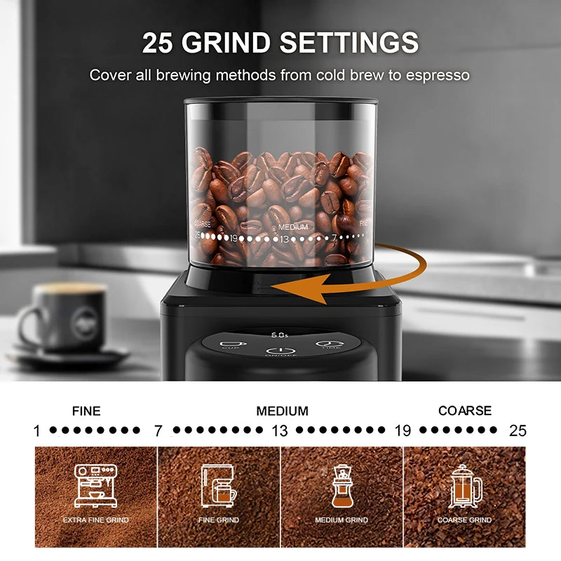 KIRAINAFLY Conical Burr Coffee Grinder 25 Settings Espresso