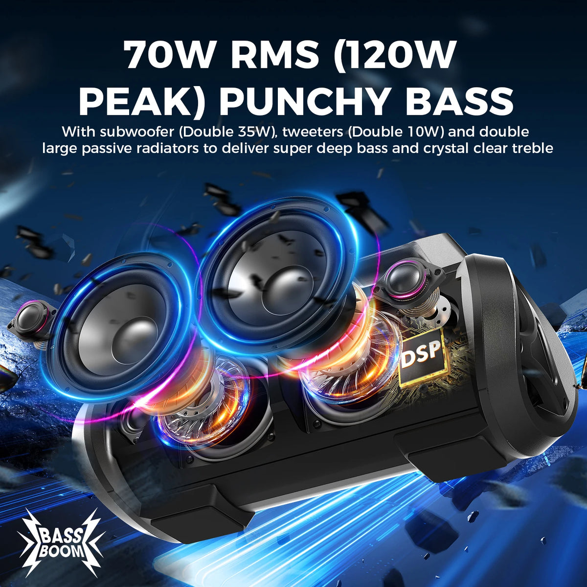 W-King 70W RMS Bluetooth Portable Waterproof Speaker