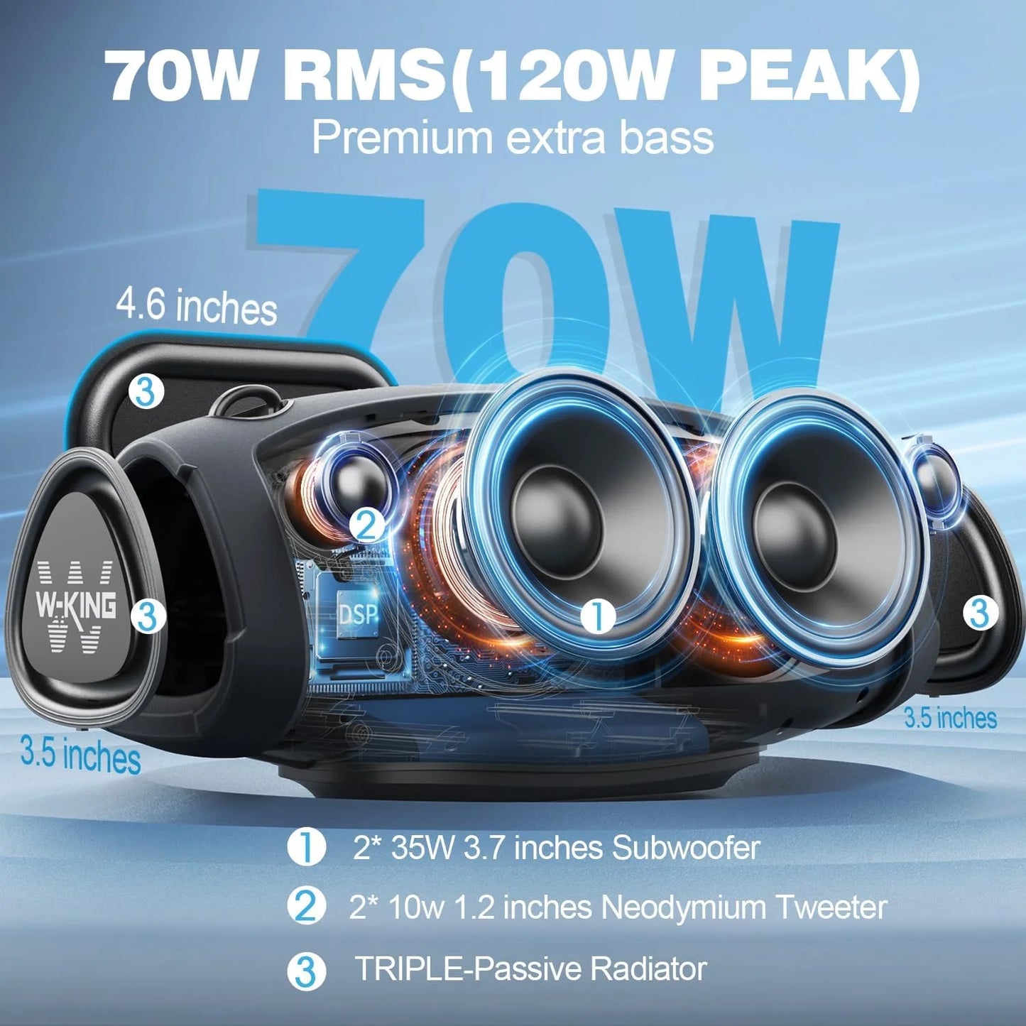 W-KING Portable Bluetooth Speaker Wireless Microphone 120W