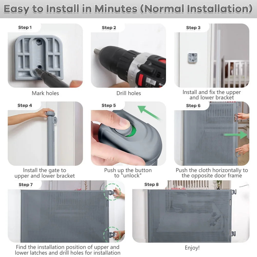 Retractable Baby Safety Gate for Doorways and Stairs