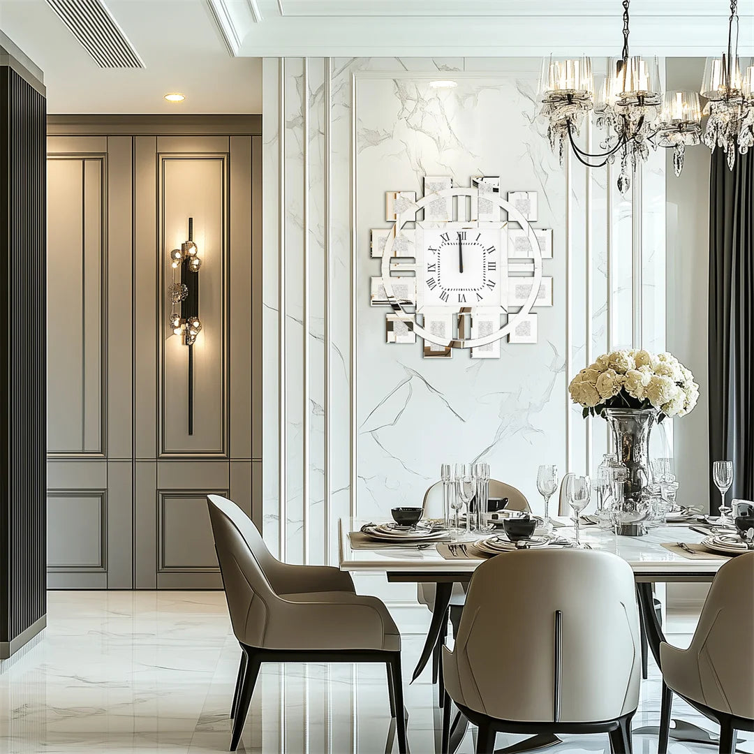 Decorative Resin Wall Clock With Crystal Inlay Design