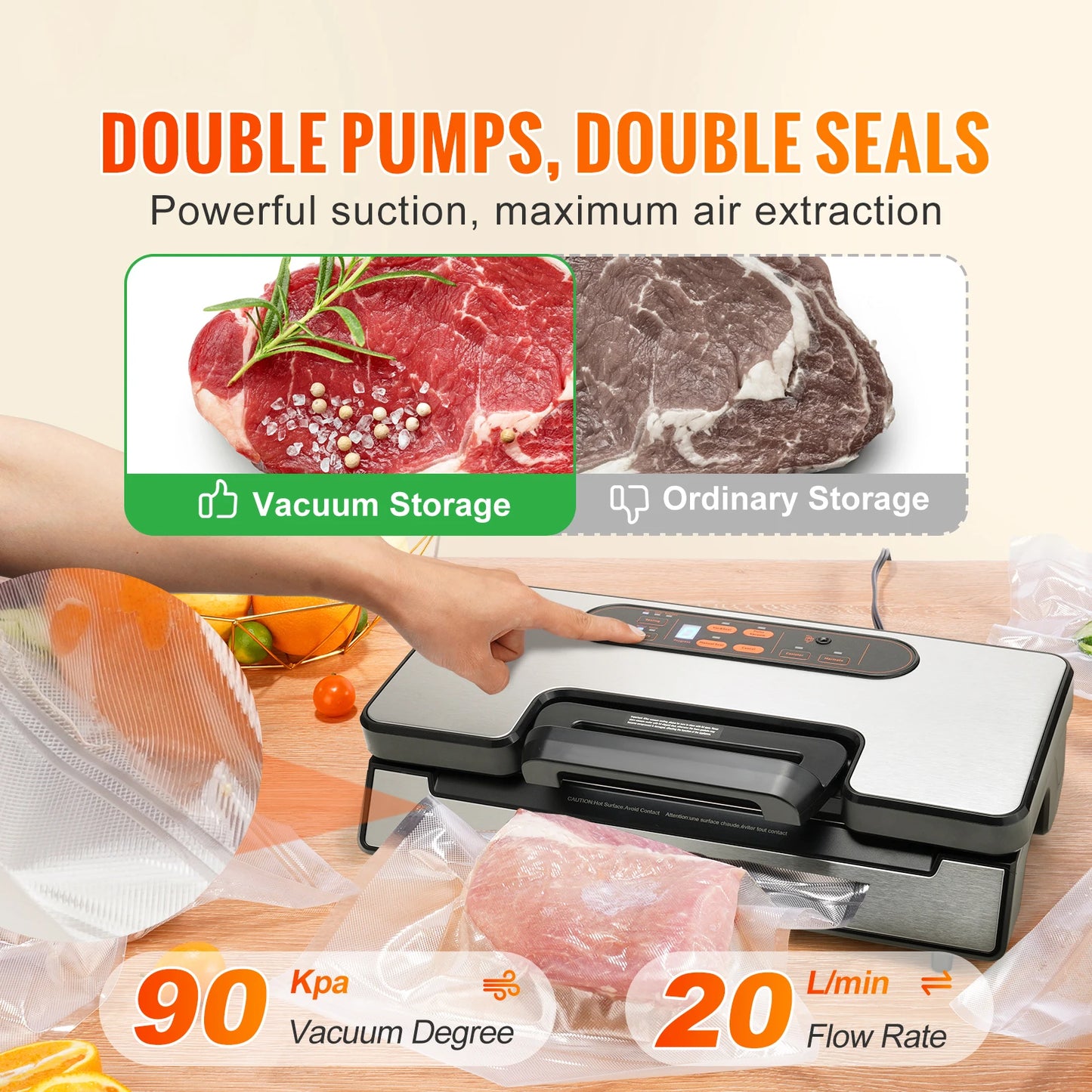 SucceBuy Vacuum Sealer 90Kpa 130W With Free 10 Pcs Bags