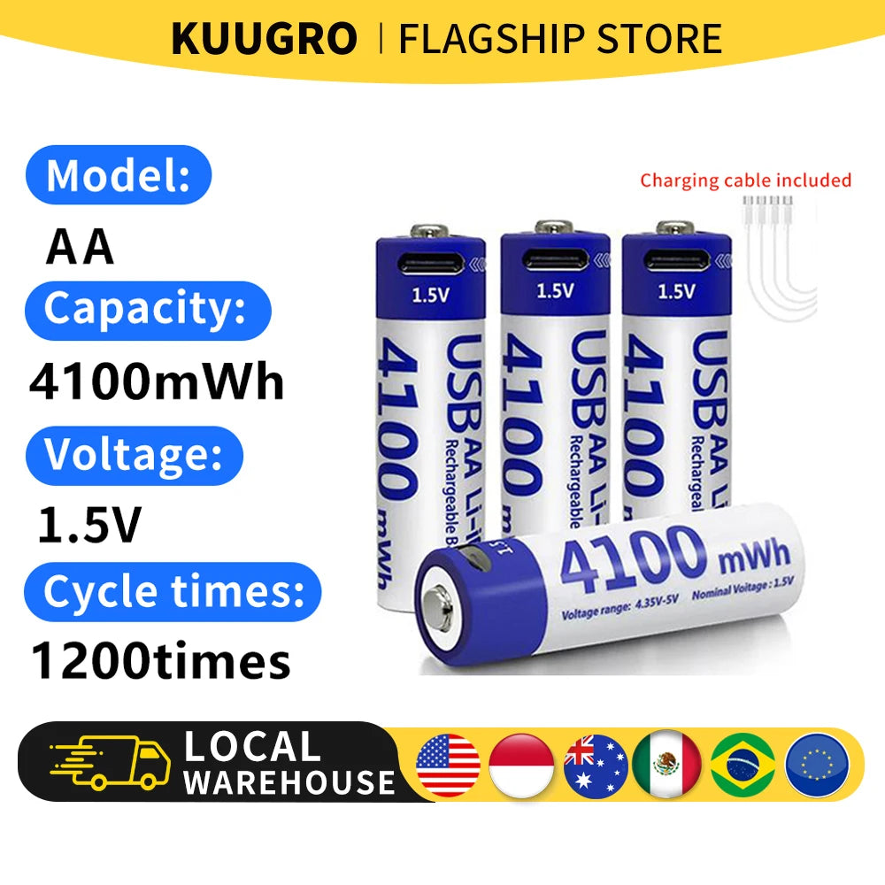 Kuugro 4100mWh USB Rechargeable Battery