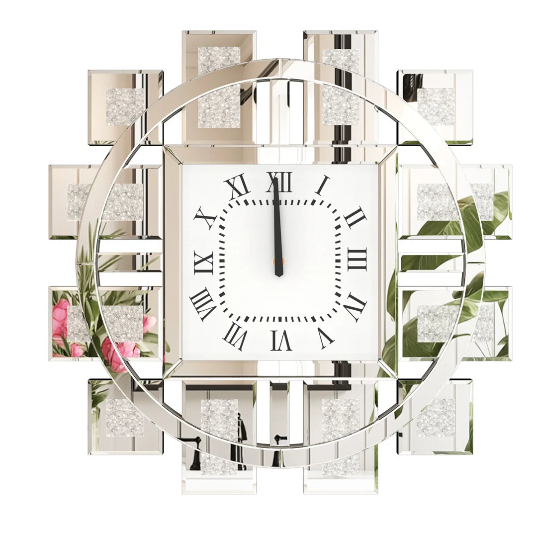 Decorative Resin Wall Clock With Crystal Inlay Design