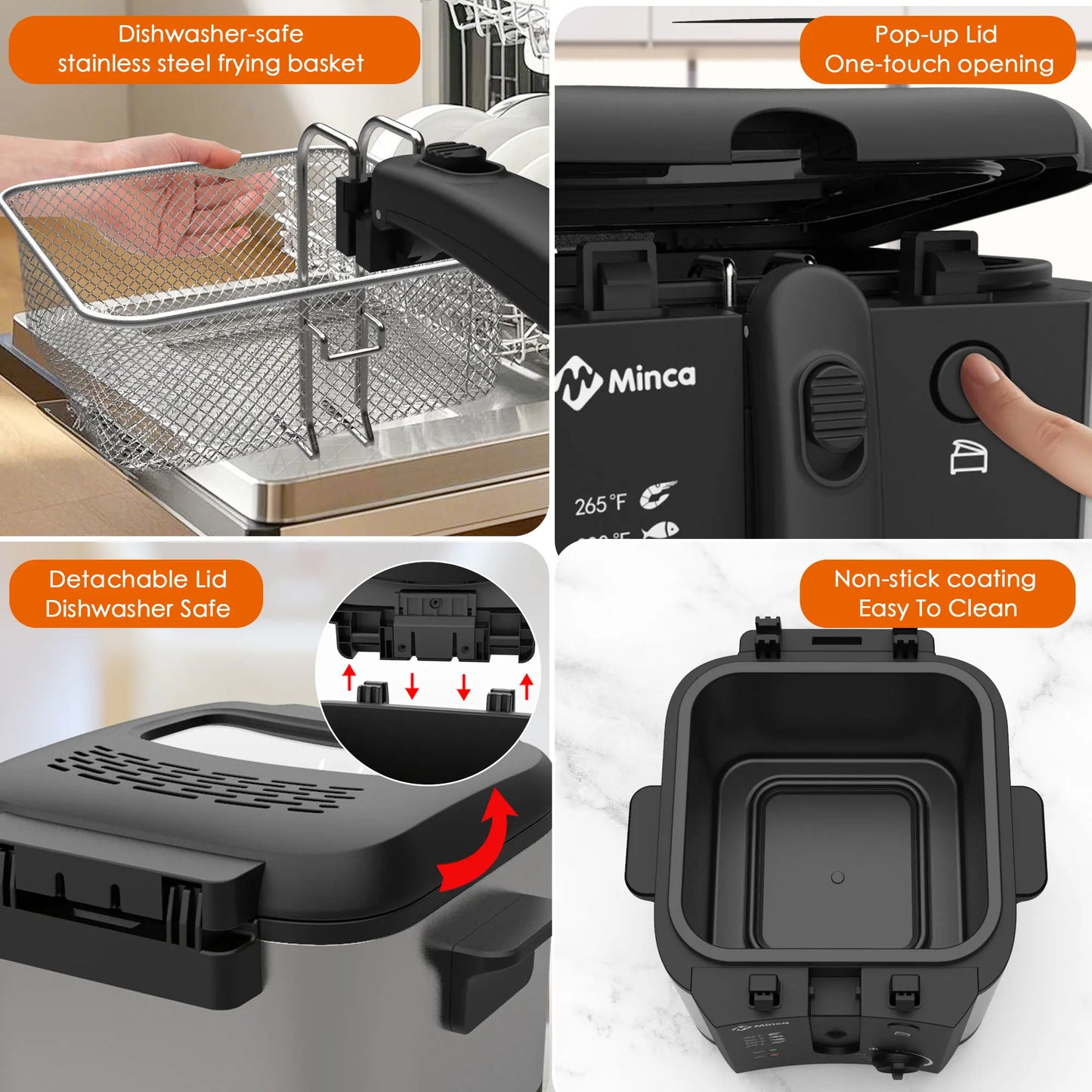 M Minca 1500W Fryer With Detachable Lid Odor Filter