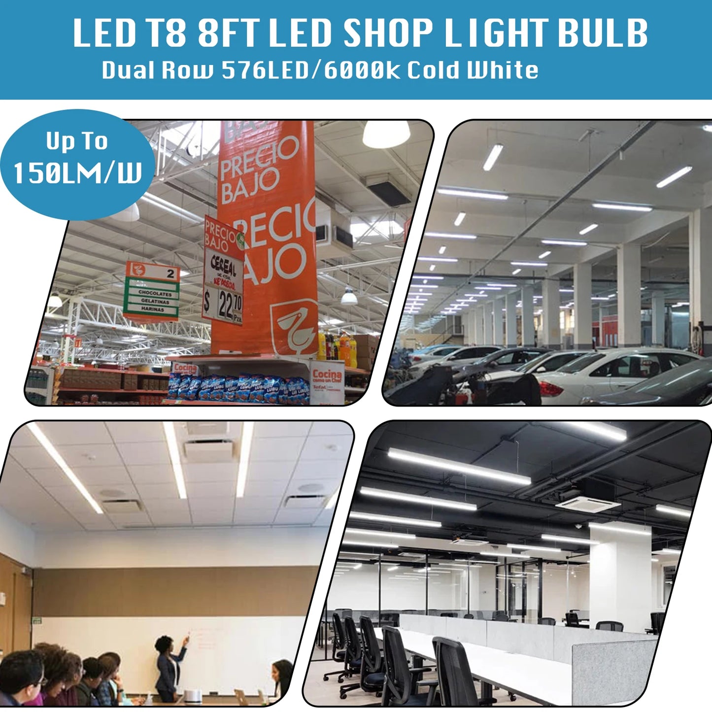 BSK.BESTKA Led Shop Light 100W 15000lm T8 Tube