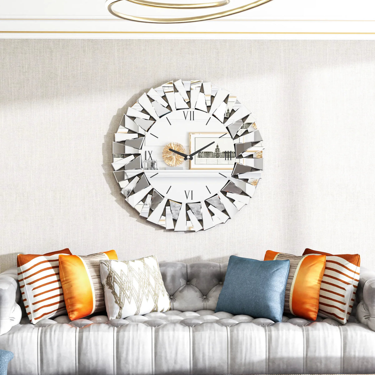 Modern Silent Wall Clock With Beveled Glass Edge