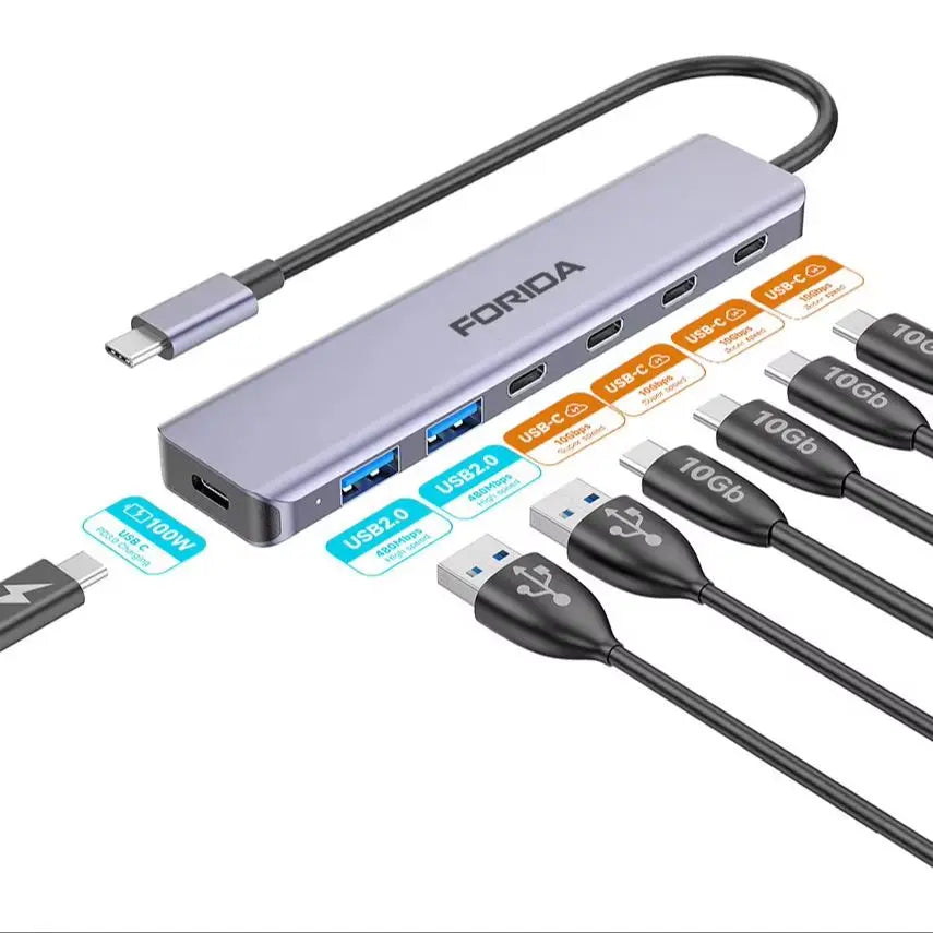 7 Port USB C Hub 10Gbps USB C 3.2 Multiport Adapter PD