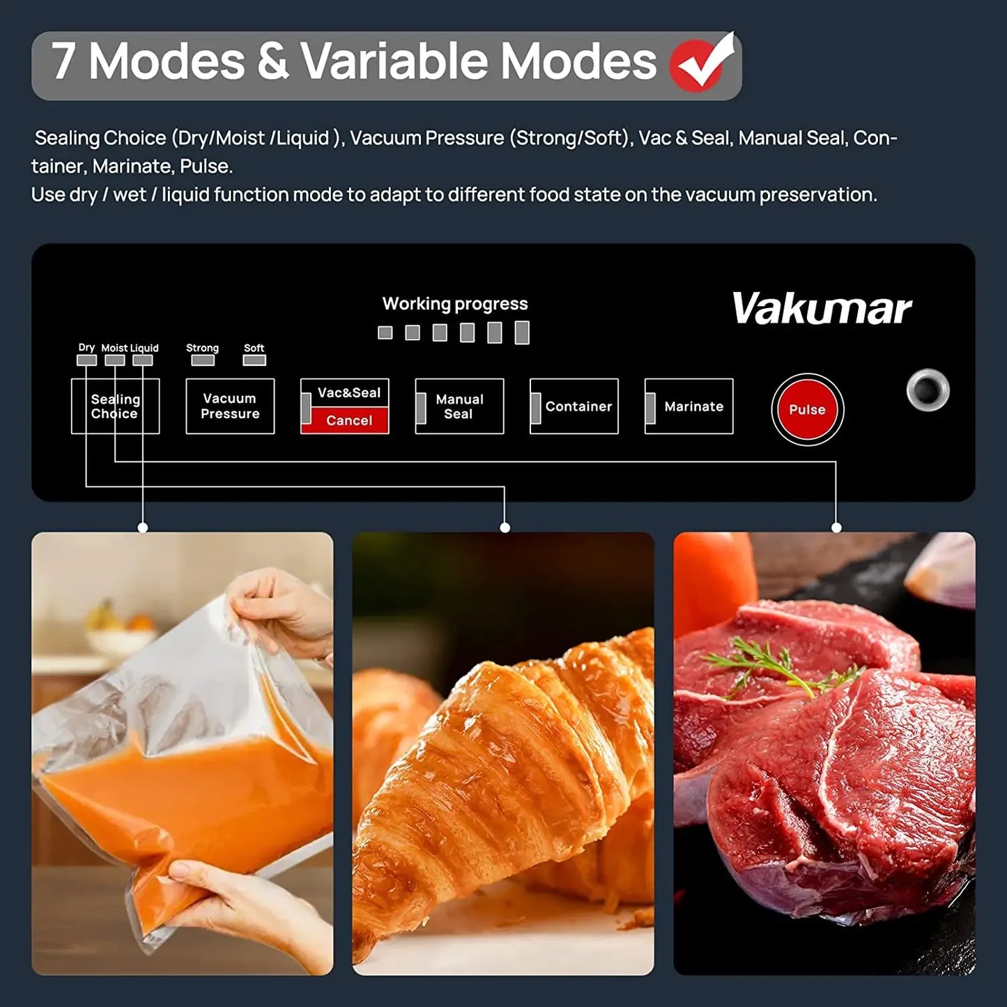 Vakumar VH5186 Kitchen Automatic Vacuum Sealer 2 Rolls Bags