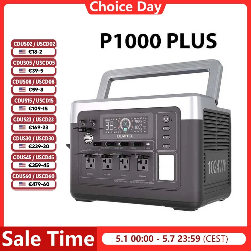 OUKITEL P1000 Plus Portable Power Station 1800W 1024Wh