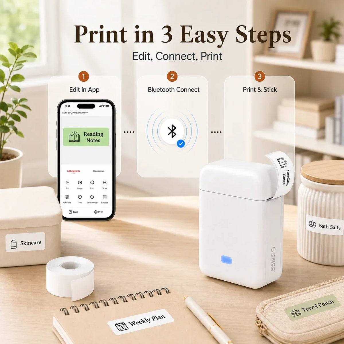 Orico Portable Wireless Bluetooth Thermal Label Printer