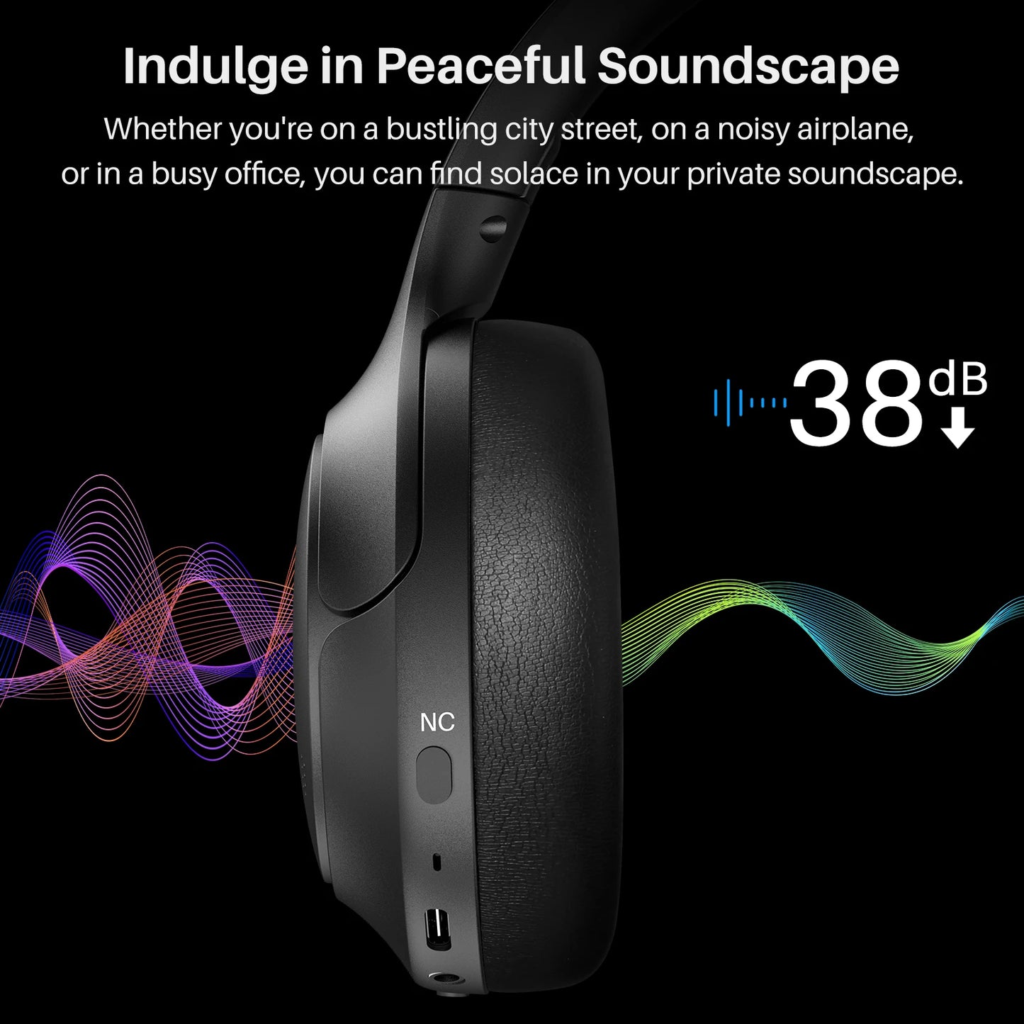 TOZO Hi Res Over Ear Headphones With Mic Hybrid ANC