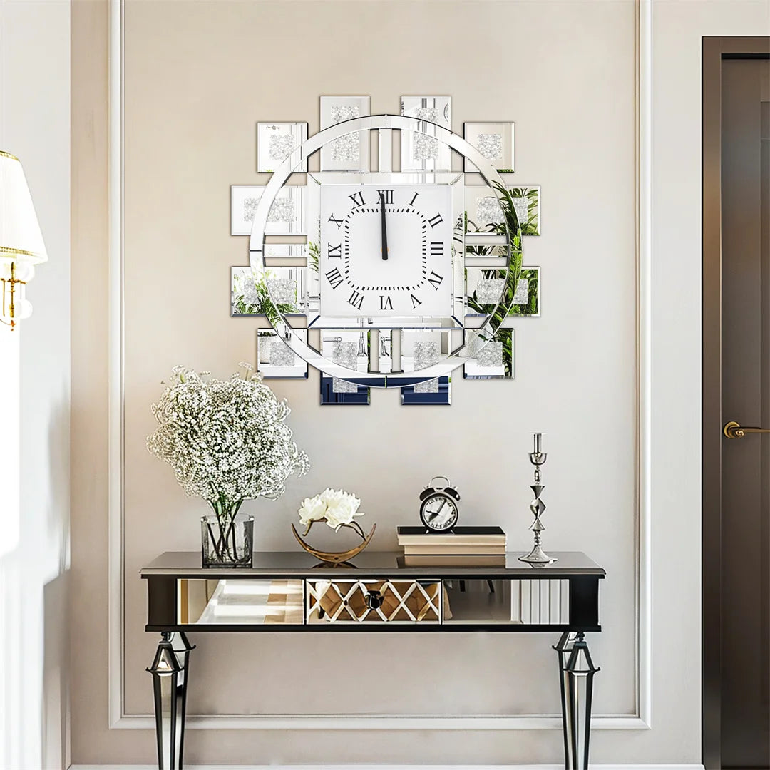 Decorative Resin Wall Clock With Crystal Inlay Design