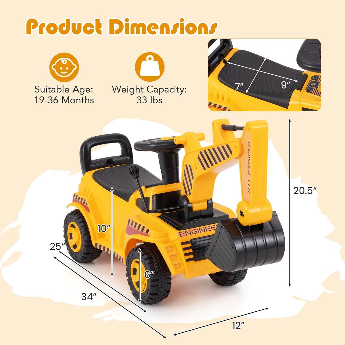 Multigot Kids Ride On Excavator Toy With Engine Sound