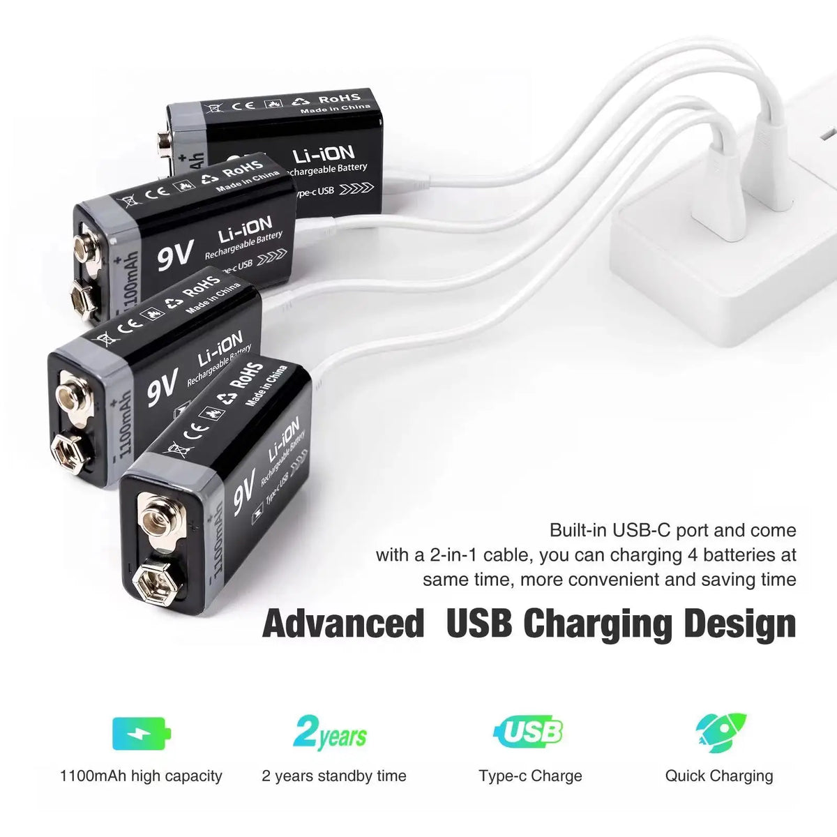 Kuugro 9V USB Rechargeable Battery Pack