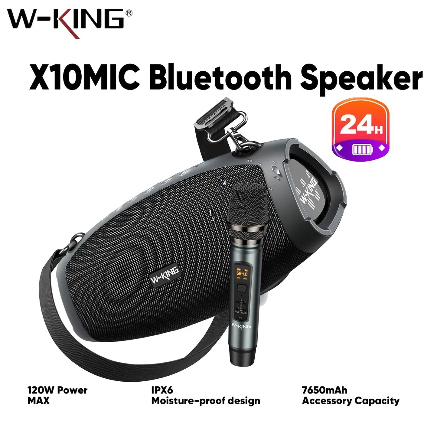 W-KING Portable Bluetooth Speaker Wireless Microphone 120W