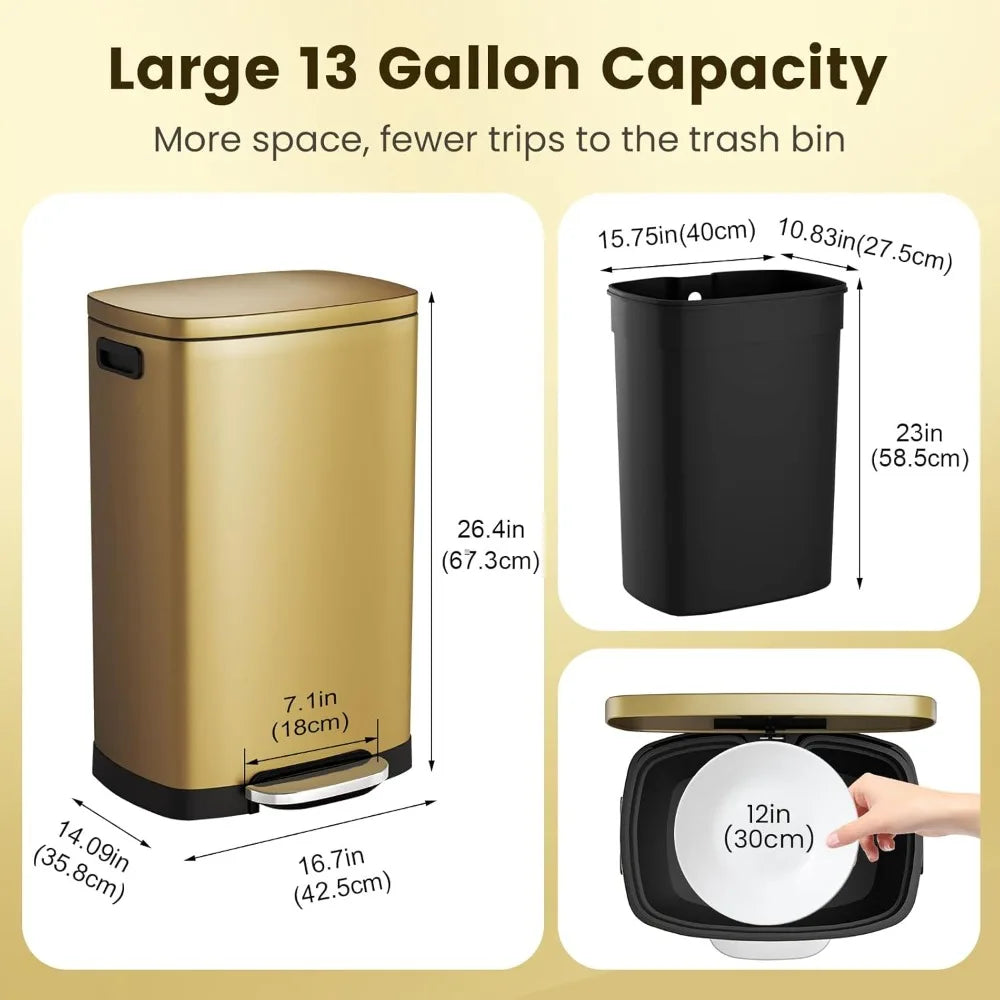 Stainless Steel Pedal Trash Can With Soft Close Lid