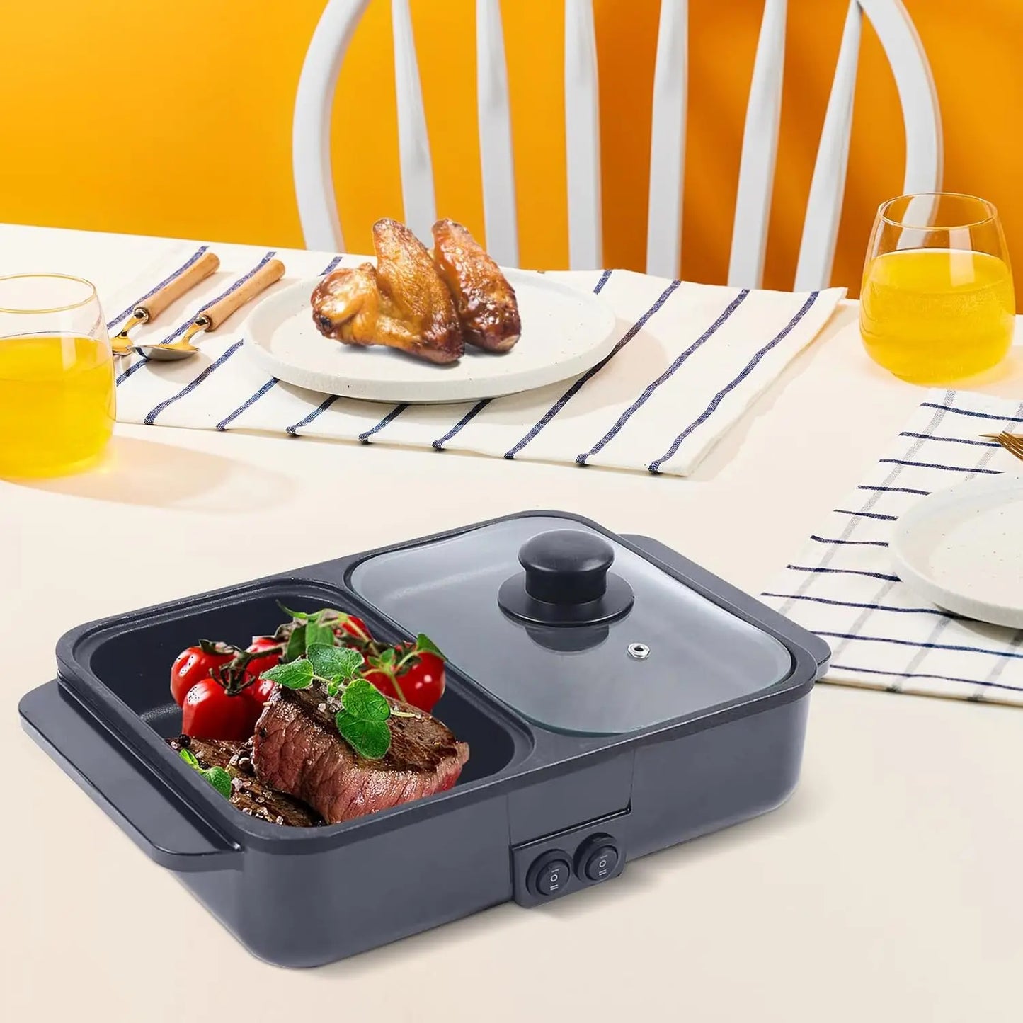 Electric Hot Pot And Griddle With Nonstick Shabu Shabu Pot