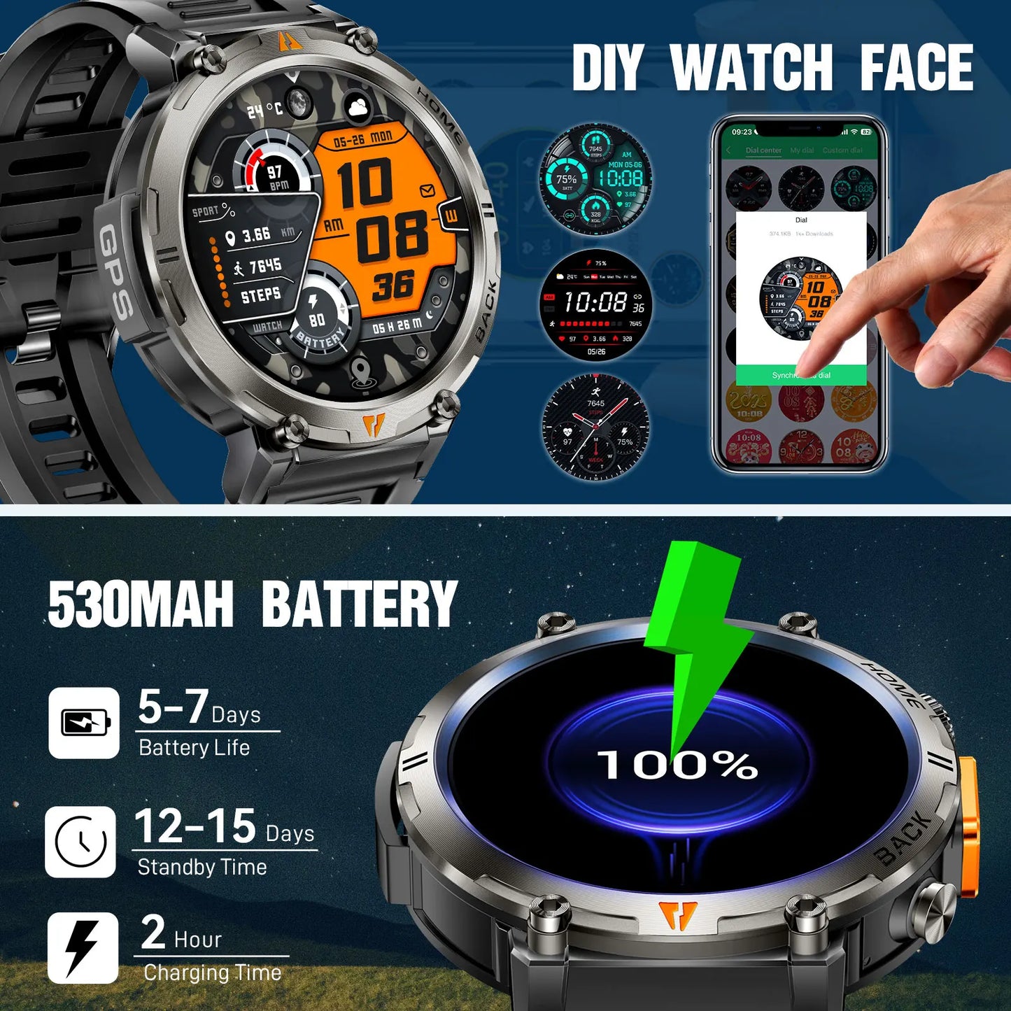 EIGIIS KE3 Smartwatch Men Health Monitor Bluetooth