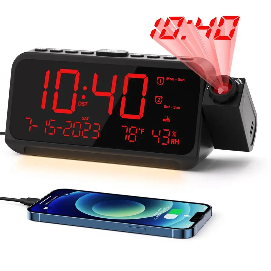Projection Alarm Clock With Ceiling Projector And Alarms