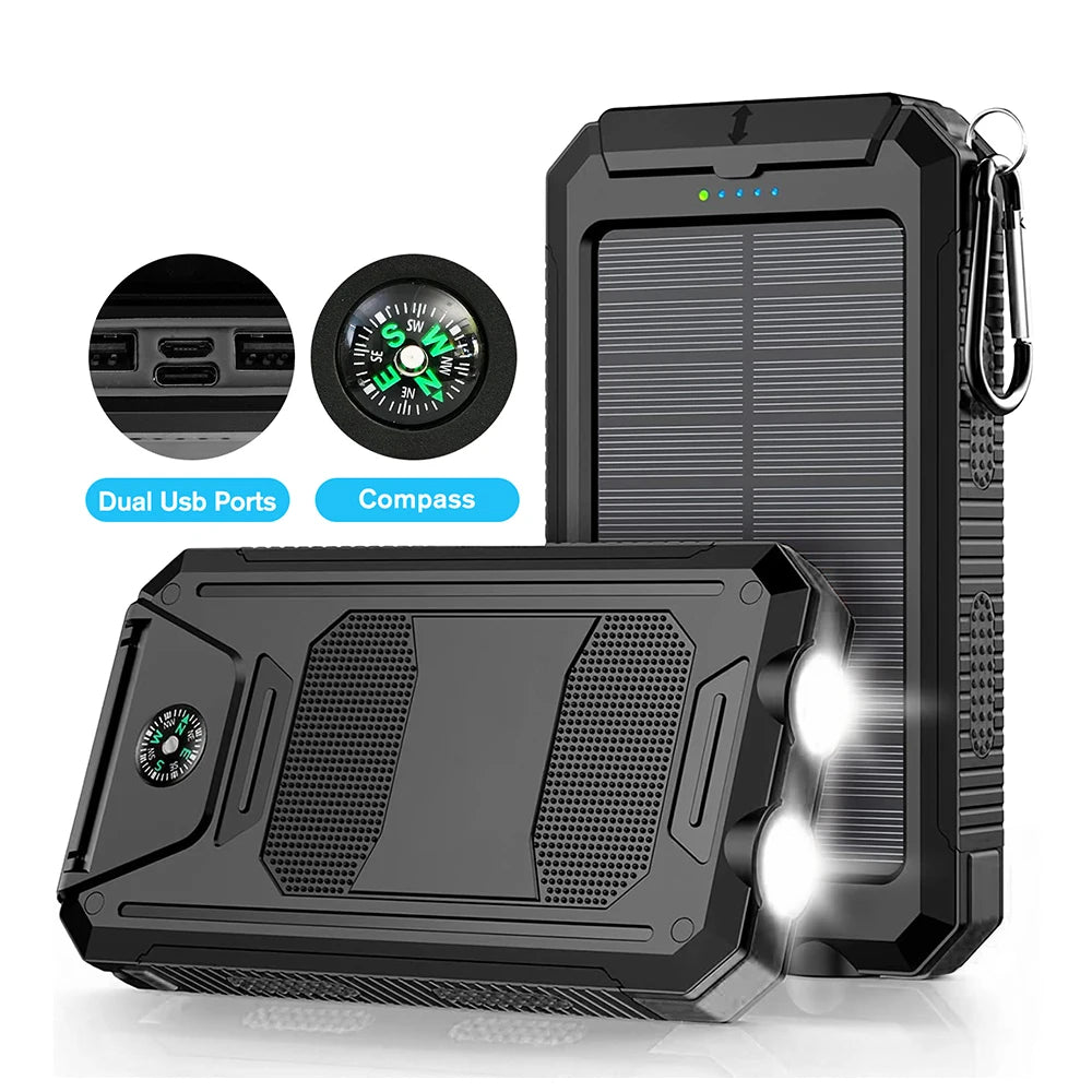 Solar Power Bank With Dual USB Ports And Flashlight