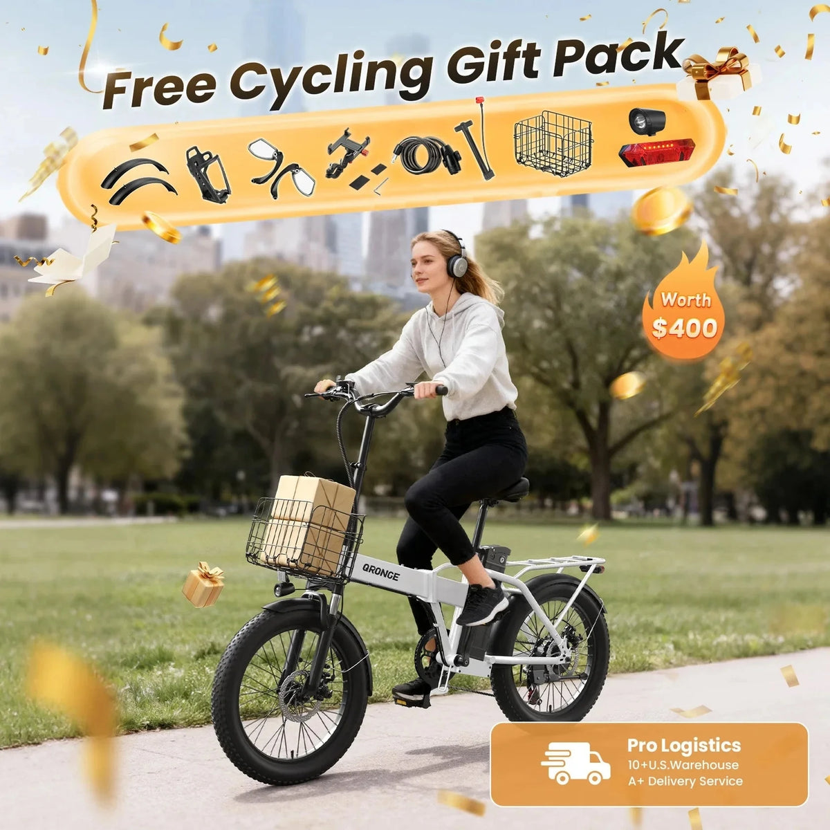 QRONGE Waterfall Folding Fat Tire Electric Bicycle