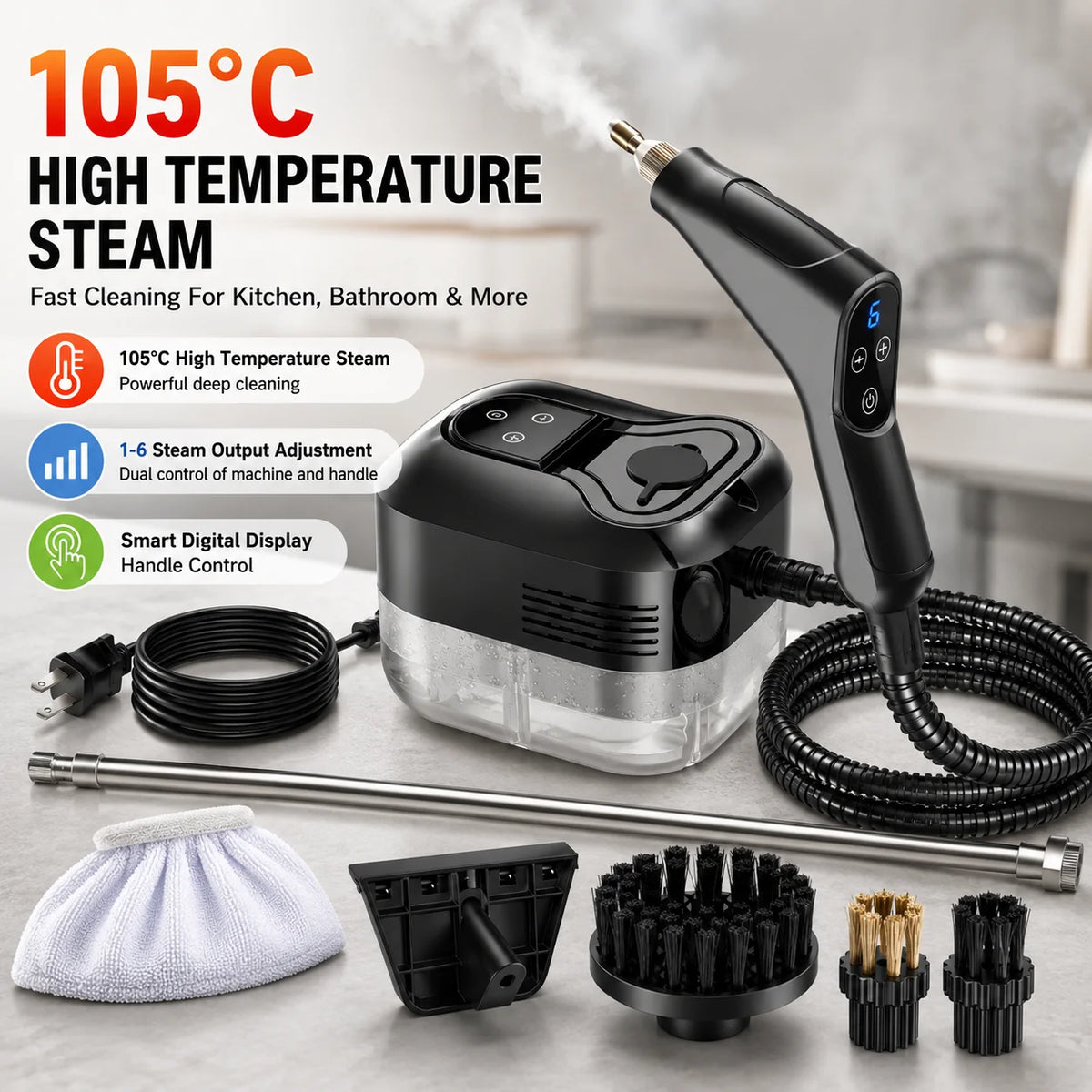 Handheld Multifunctional Steam Cleaner With Smart Control