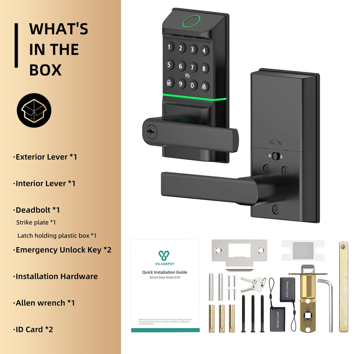 Viladepot Smart Fingerprint Door Lock With Keypad Handle